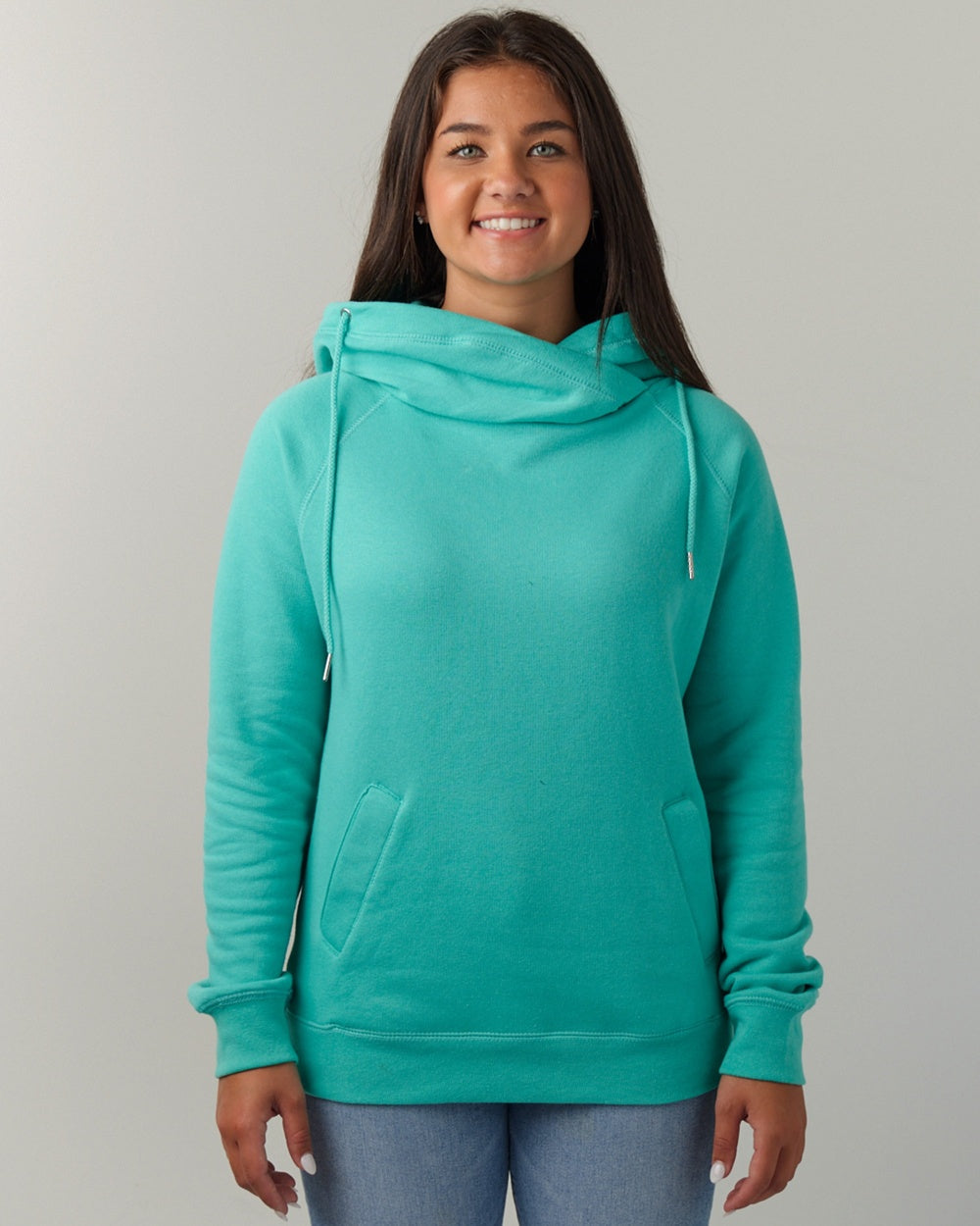 Ladies Funnel Neck Hooded Sweatshirt