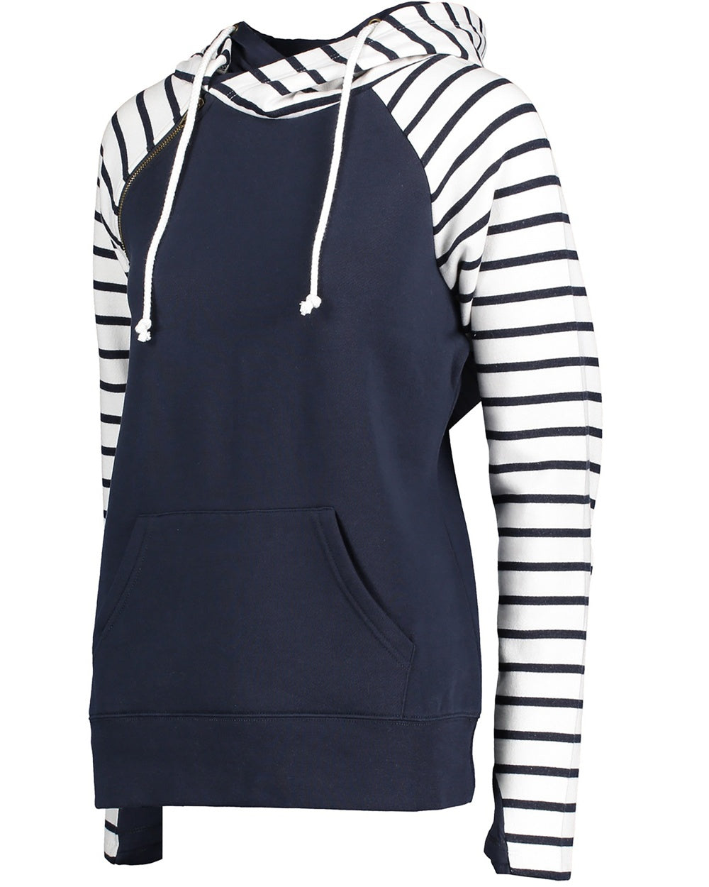 Ladies Stripe Double Hooded Sweatshirt