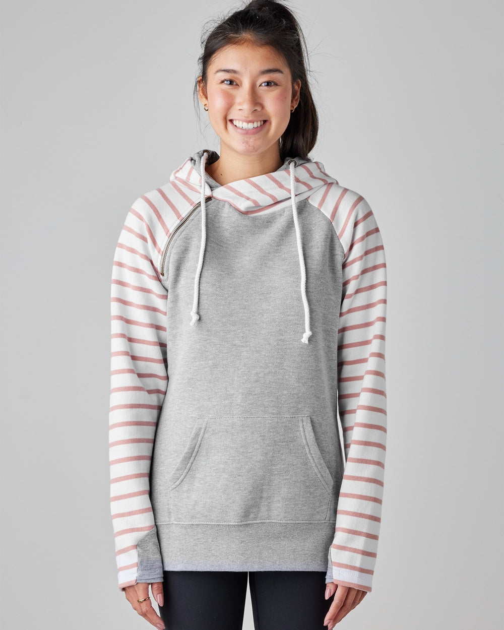 Ladies Stripe Double Hooded Sweatshirt