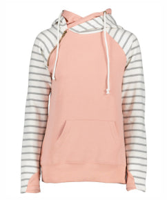 Ladies Stripe Double Hooded Sweatshirt
