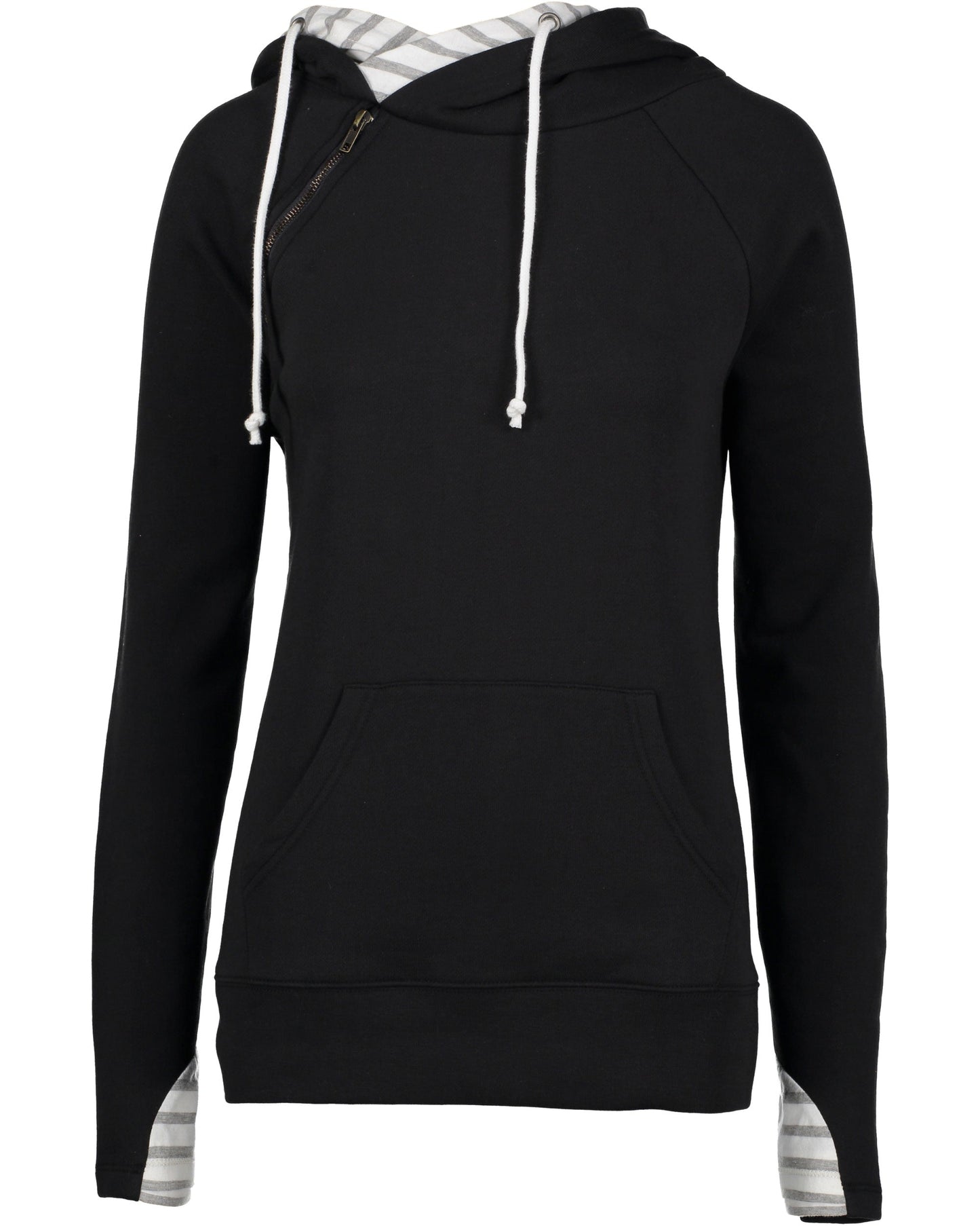 Ladies Stripe Double Hooded Sweatshirt