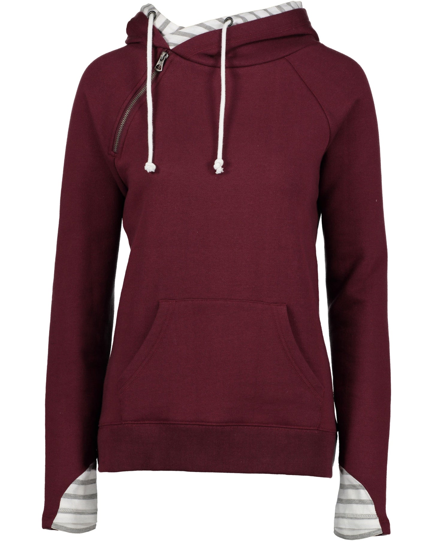 Ladies Stripe Double Hooded Sweatshirt