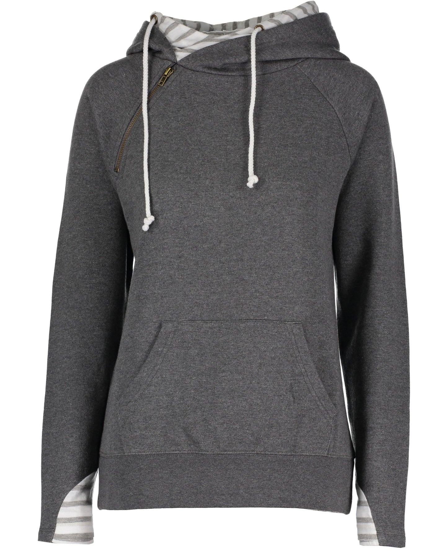 Ladies Stripe Double Hooded Sweatshirt