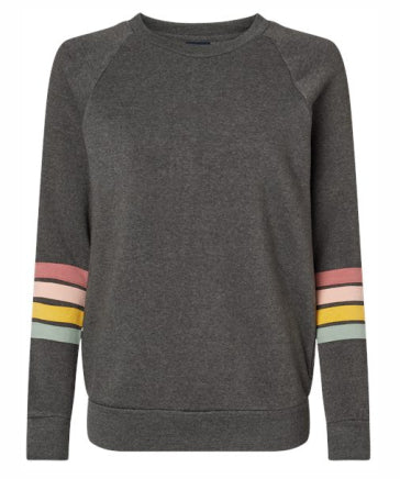 Ladies Striped Sleeves Crewneck Sweatshirt