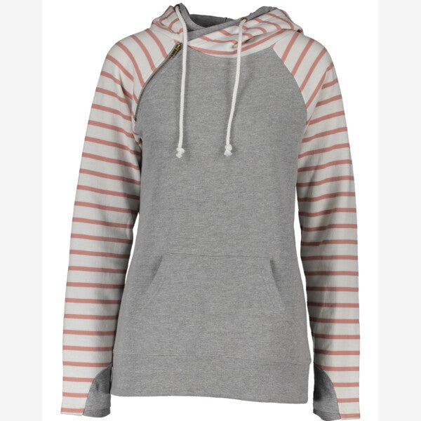 Ladies Stripe Double Hooded Sweatshirt