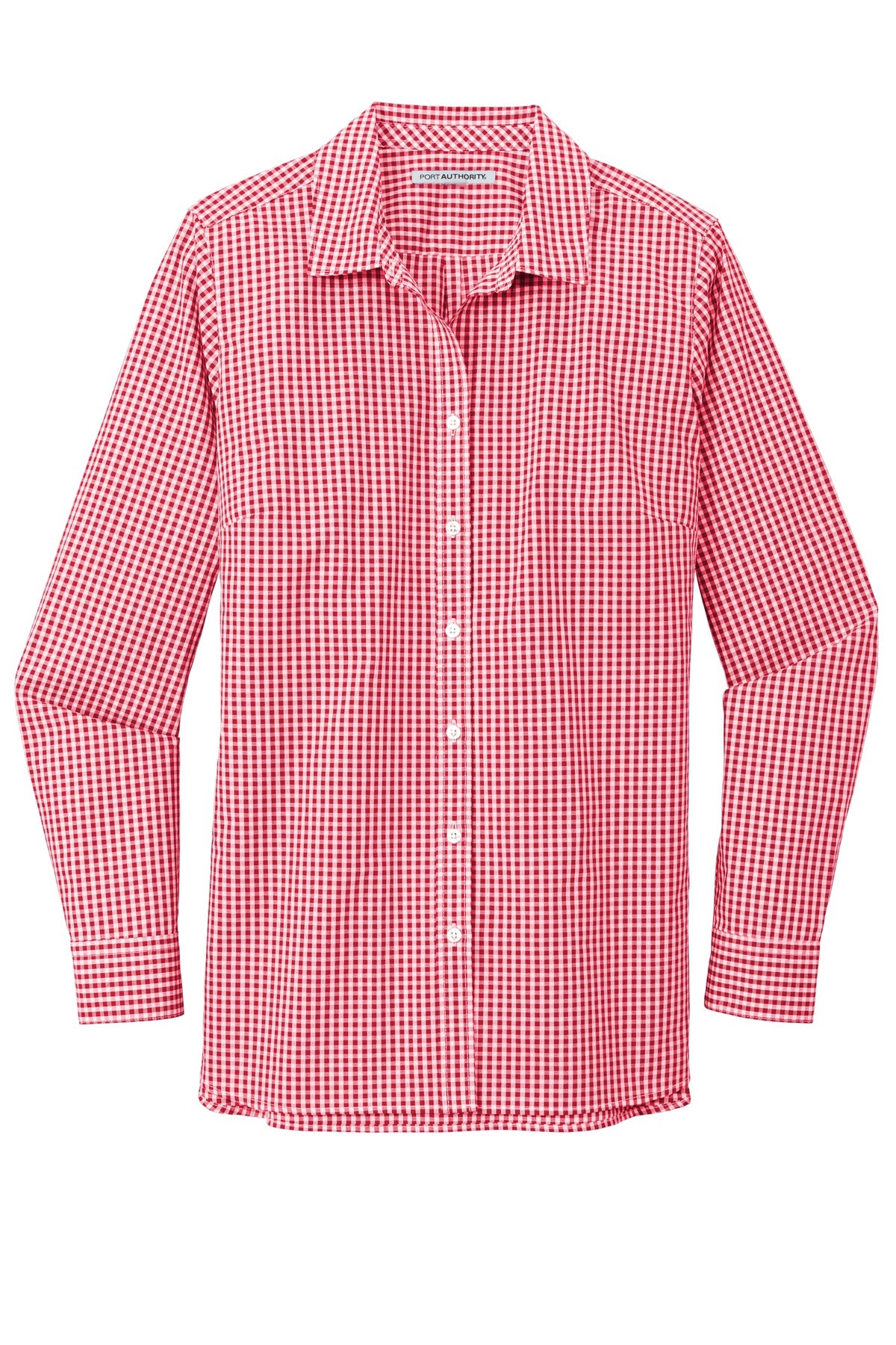 Ladies Broadcloth Gingham Long Sleeve Button Down Shirt